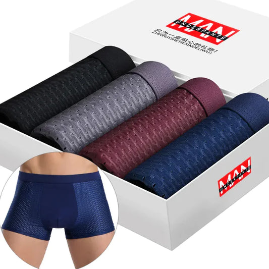 Men’s Boxed Ice Silk Boxer – Breathable Mesh Loose Fit Underwear for Everyday Comfort