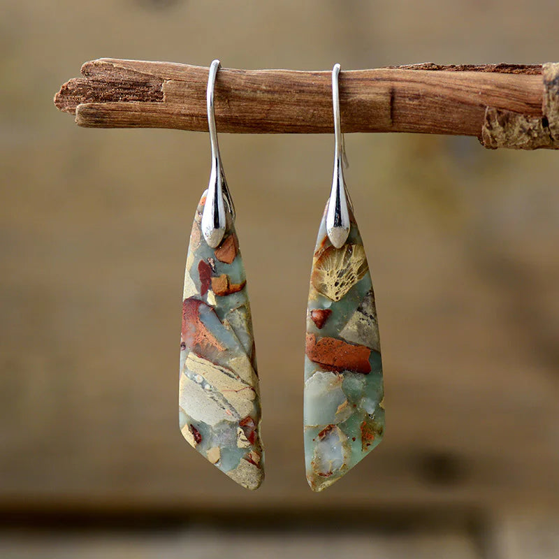 Bohemian Geometric Pendant Earrings – Natural Emperor Stone Dangle Jewelry for Women