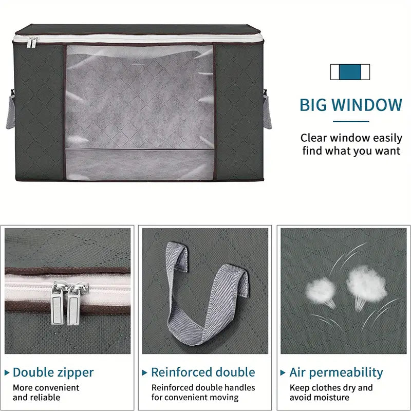 90L Large Foldable Storage Bags with Durable Handles – Closet Organizer for Clothes & Bedding