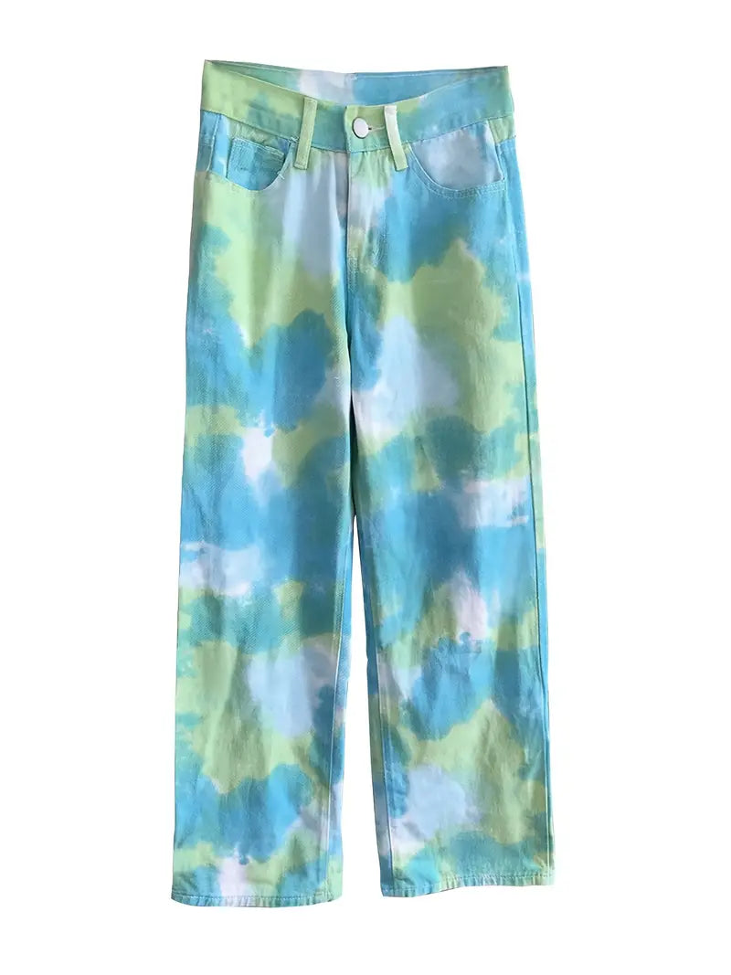 High Rise Tie Dye Ombre Wide Leg Jeans – Loose Baggy Fit Denim