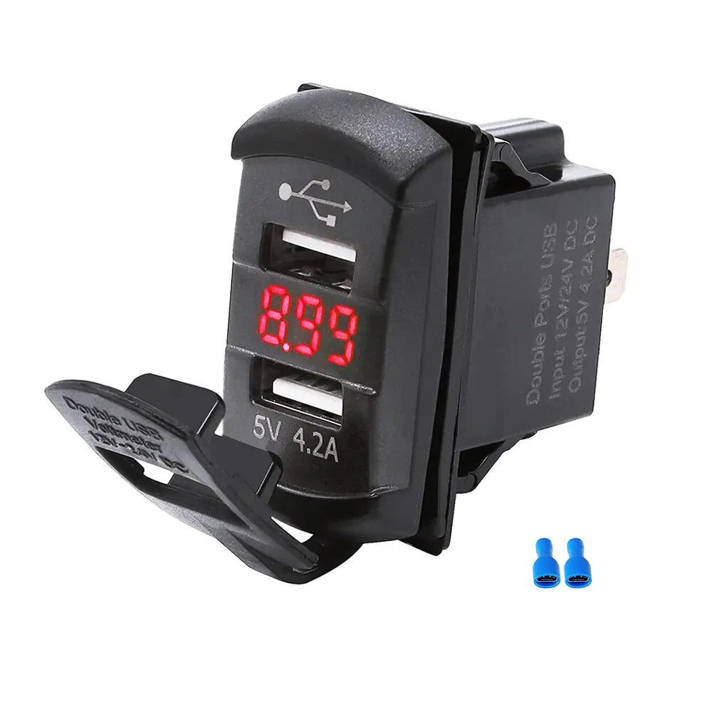 12V Dual USB Charger Socket with LED Voltmeter & Rocker Switch Panel – Car & Boat Power Adapter
