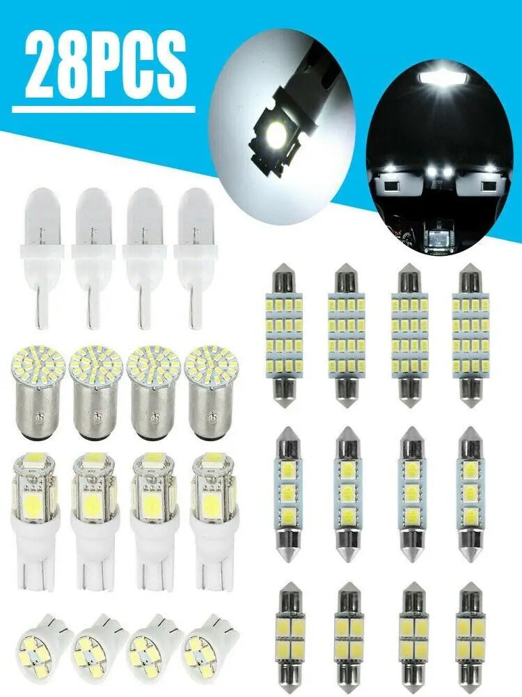 28pcs Car Interior LED Light Bulb Set – Dome, Map, Door, Trunk, License Plate