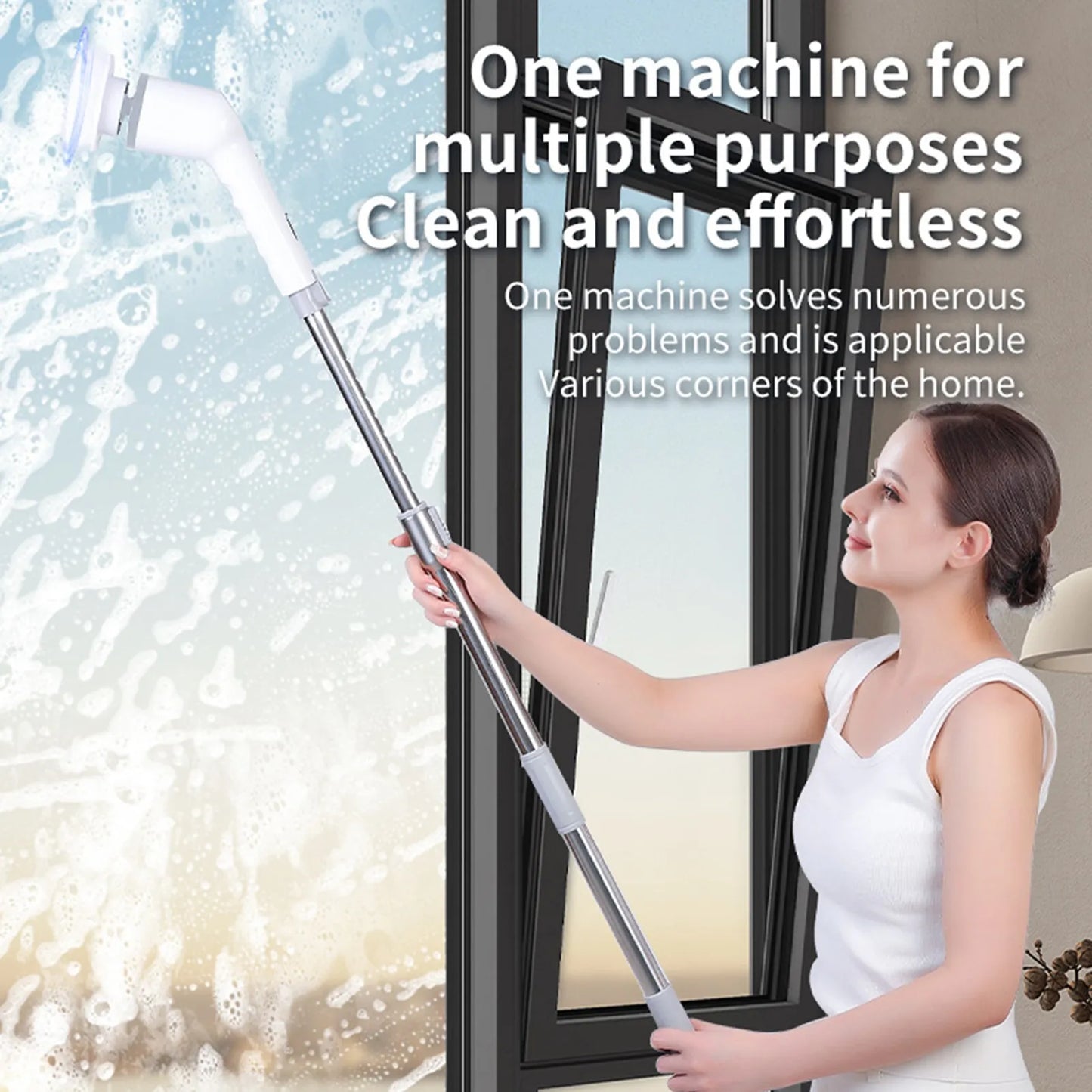 Cordless 360° Spin Scrubber with 8 Interchangeable Heads – Adjustable, Rechargeable & Waterproof