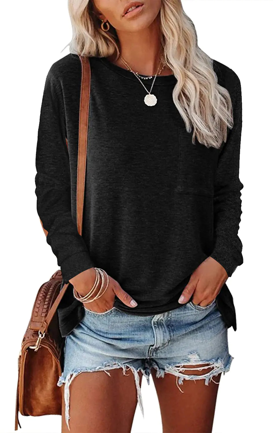 Pocket Split Long-Sleeved Casual T-Shirt – Comfy Everyday Style