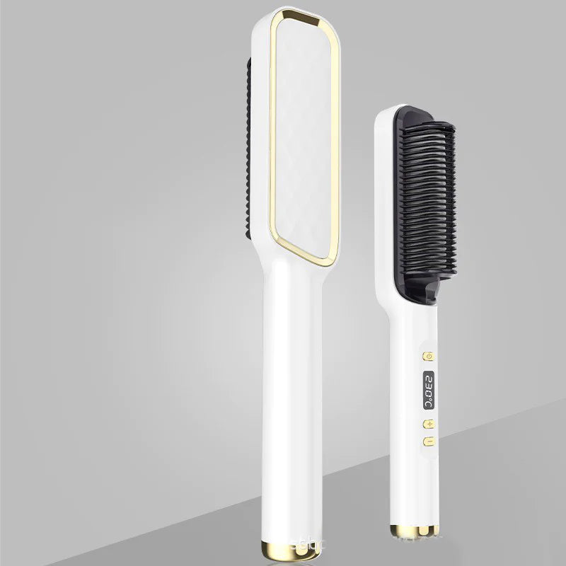 Professional Hair Straightener Brush – 2-in-1 Straightening & Curling Ceramic Hot Comb