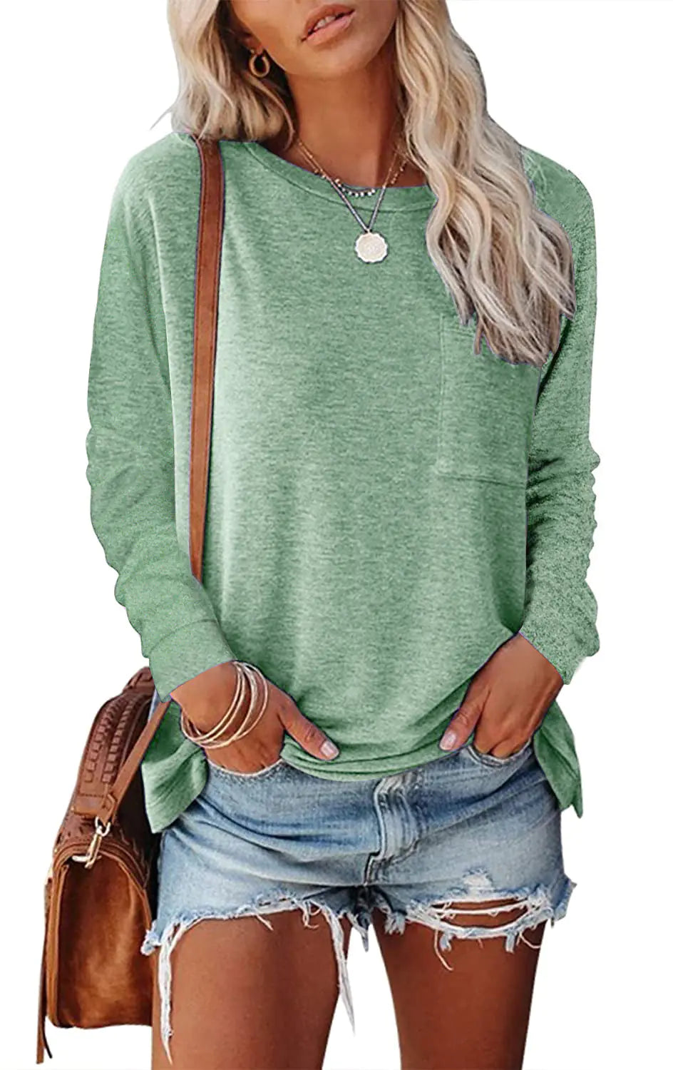 Pocket Split Long-Sleeved Casual T-Shirt – Comfy Everyday Style