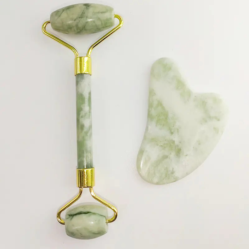 110g Xiu Yu White Jade Facial Roller & Gua Sha Set – Skincare Massage & Beauty Tool | free worldwide shipping.