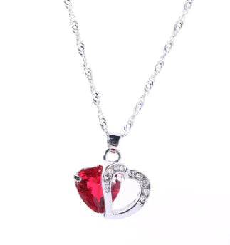 Heart Crystal Pendant Necklace for Women – Water Wave Chain, 9 Color Options
