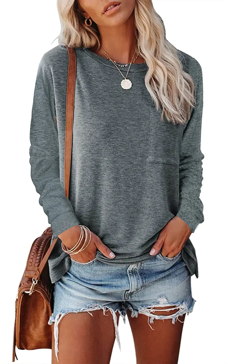 Pocket Split Long-Sleeved Casual T-Shirt – Comfy Everyday Style