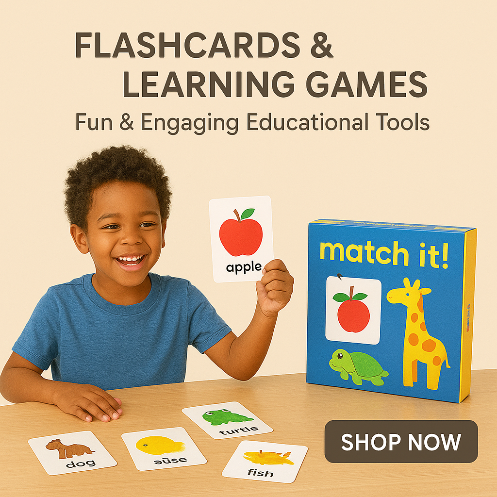 "Educational flashcards and learning games – engaging tools for kids to develop memory, problem-solving, and critical thinking skills while making learning fun."