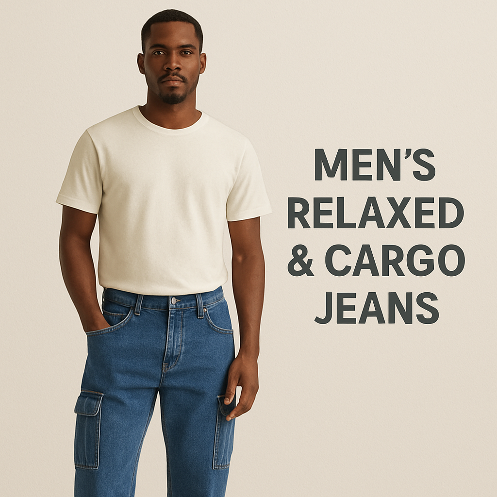 Men’s Relaxed & Cargo Jeans – Comfortable loose-fit denim and utility cargo styles with pockets, designed for casual wear and street-ready looks.