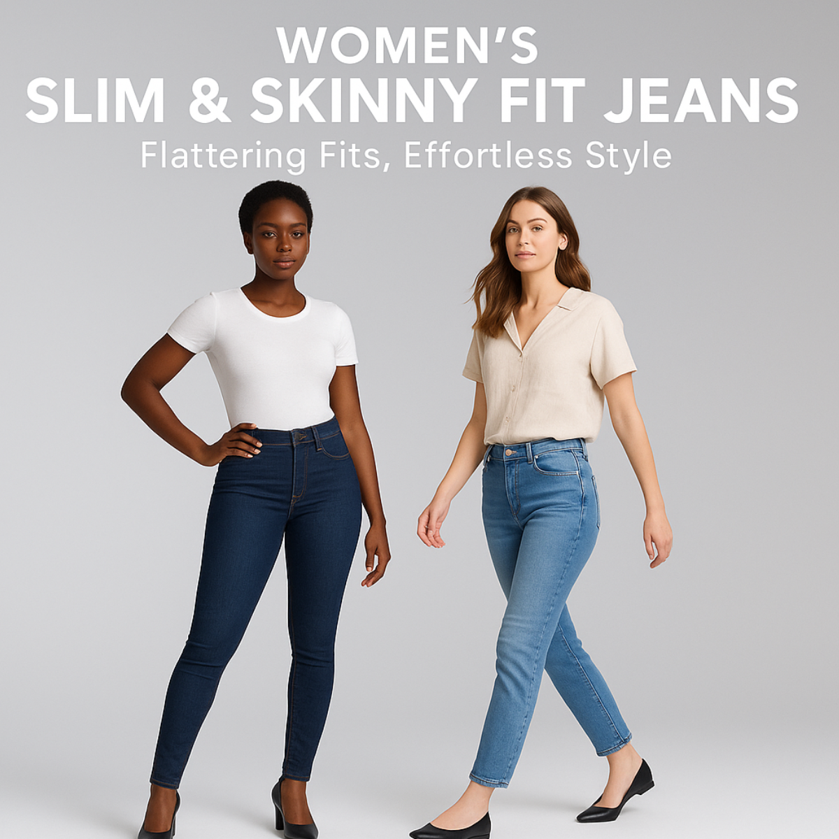 Women’s Slim & Skinny Fit Jeans – Flattering, form-fitting denim with stretch and style, perfect for casual outfits or dressed-up looks.