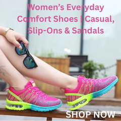 Women’s everyday comfort shoes including casual shoes, slip-ons, and sandals