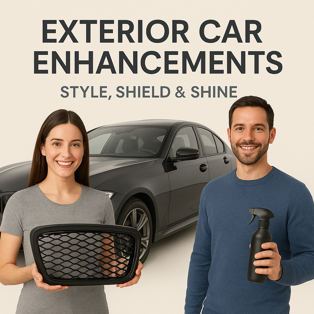 "Exterior car enhancements – protective films, car wraps, trims, and detailing accessories designed to upgrade style, shield surfaces, and add long-lasting shine."