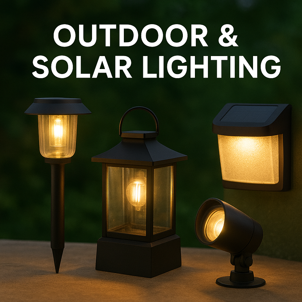 Outdoor & Solar Lighting – Energy-efficient solar lamps, garden lights, and outdoor fixtures designed for safety, ambiance, and eco-friendly illumination.