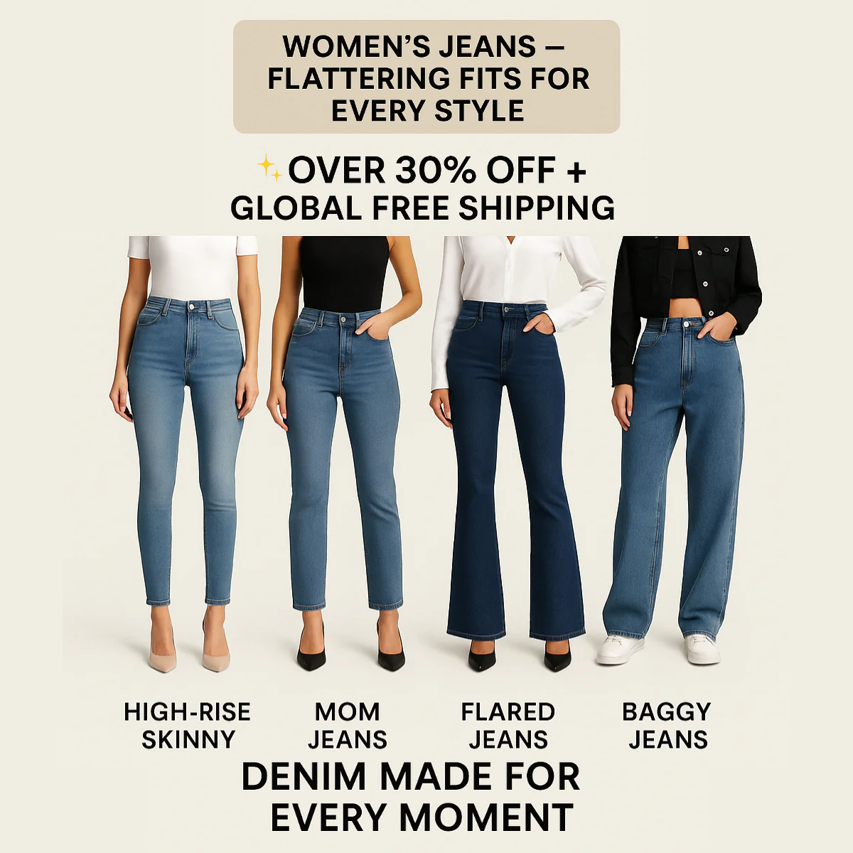 Women’s Jeans – Flattering skinny, straight, wide-leg, and distressed denim designed for comfort, versatility, and everyday style.