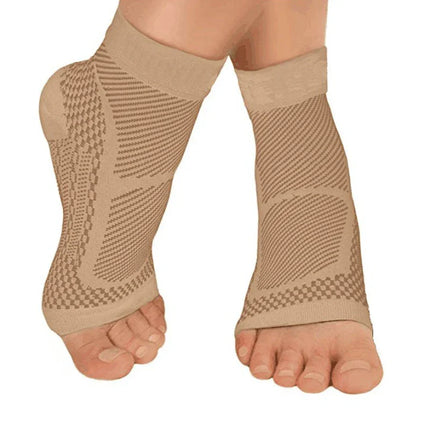 Beige compression foot sleeves with breathable mesh design for arch support and comfort