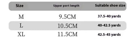 Size chart for footwear: M 9.5cm (37.5-40), L 10.5cm (40-42.5), XL 11.5cm (42.5-45) – clear measurement guide