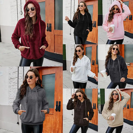 Women’s Zipper Hooded Fleece Sweatshirt Jacket – Long Sleeve Solid Color