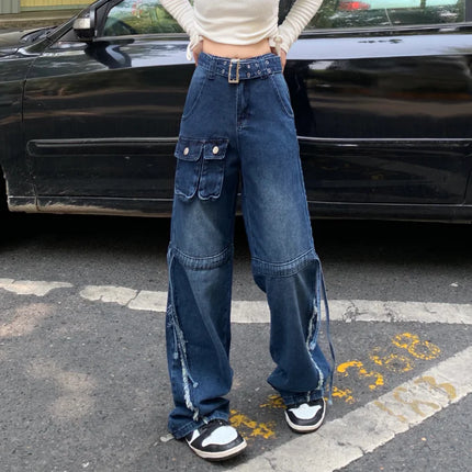 Vintage High Waist Loose Fit Wide Leg Jeans – Blue & White Blue | Gift for her