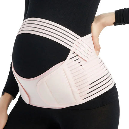 Pink maternity support belt with breathable stripes, providing lower back and belly support during pregnancy