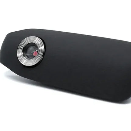Black compact projector with silver lens, sleek design for home theater or portable use