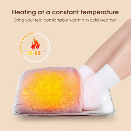 Heated foot warmer with 50-60°C constant warmth, soft pink design, cozy for cold weather