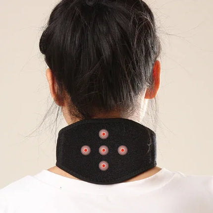 Black neck massager with red LED dots for pain relief and muscle relaxation