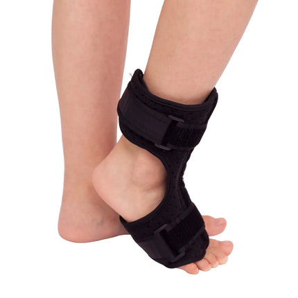 Black adjustable ankle brace with breathable mesh and dual straps for support and stability