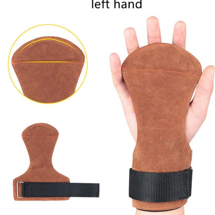 Brown suede weightlifting glove with black wrist strap, left-hand design for gym workouts