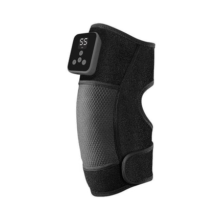Black smart knee brace with digital display, adjustable straps, and textured support panel for pain relief and mobility