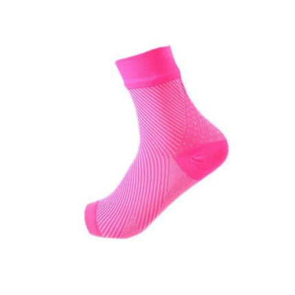 Bright pink ankle socks with diagonal striped texture, breathable mesh design, solid toe and heel
