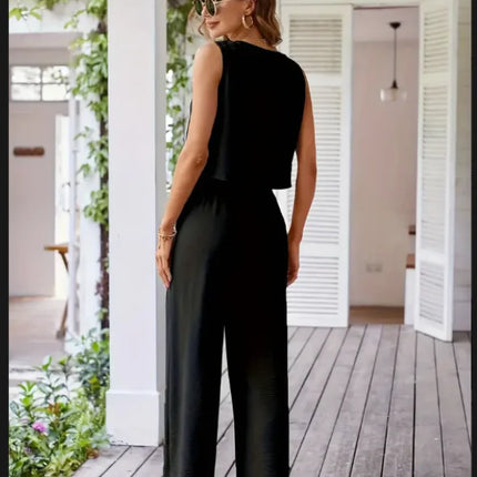 Women’s Sleeveless Vest Two-Piece Suit – Wide-Leg Pants Set