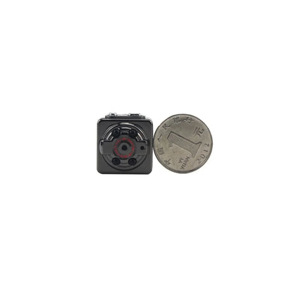 Compact black mini camera with 1.3MP lens, shown next to 1 Yuan coin for scale, ideal for discreet recording.
