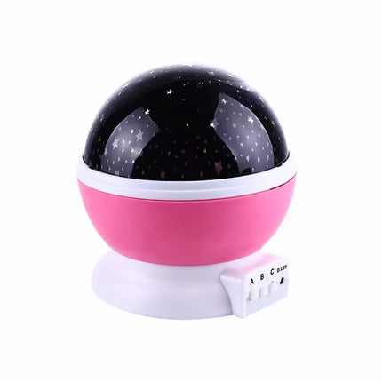 Pink starry night sky projector with black dome and white base for bedroom ambiance