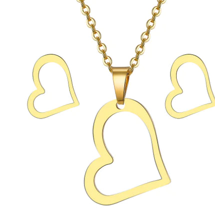 Heart Pendant Necklace & Earring Set – Minimalist Stainless Steel Jewelry for Women
