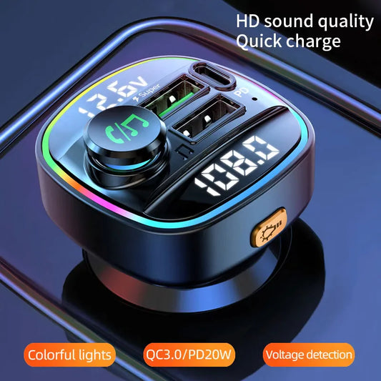 Bluetooth 5.0 Car Wireless FM Transmitter Adapter with USB PD Charger & Hands-Free