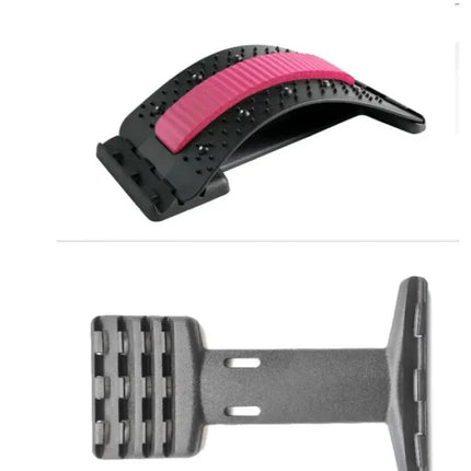 Black and pink back stretcher with textured grip, ergonomic design for spine alignment and posture correction