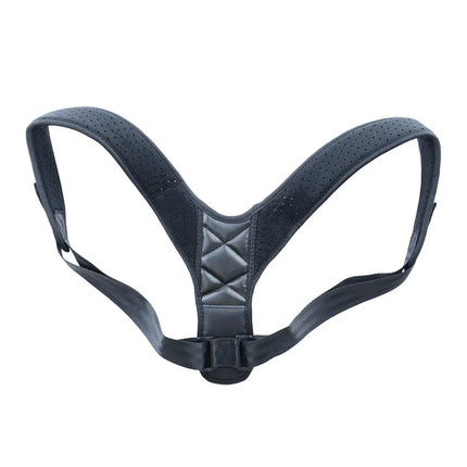 Black posture corrector with breathable mesh straps and quilted back support for shoulder alignment