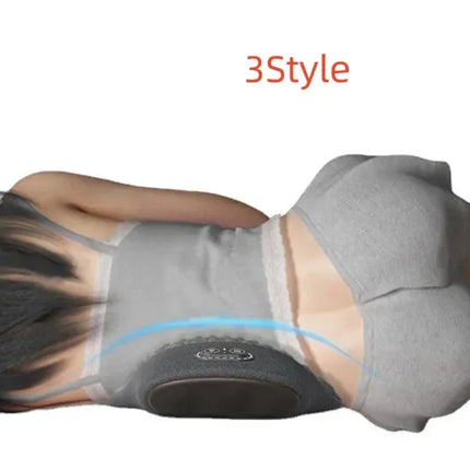 Gray back massager with blue heat indicator, worn for lumbar relief, 3Style design