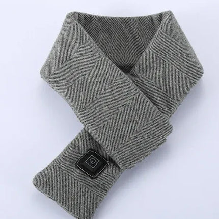 Gray herringbone heating neck wrap with control panel, cozy wearable warmth for wellness and comfort