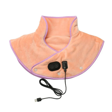 Peach heating pad with purple trim, USB-powered, for neck and shoulder warmth