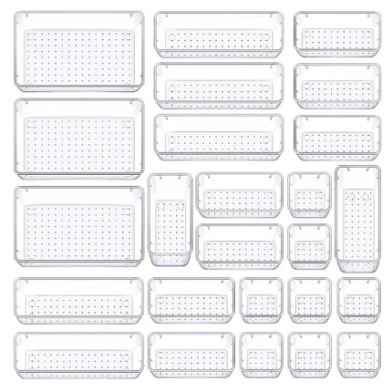 Clear Plastic Drawer Organizer Set – Multi-Size Storage Bins for Makeup