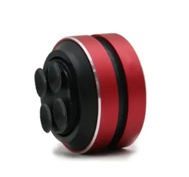 Red and black handheld massager with four nodules, sleek design for muscle relief