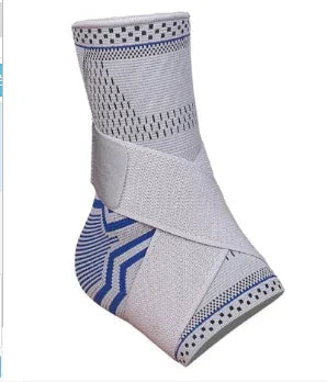 White and blue ankle support brace with breathable mesh design for stability and comfort