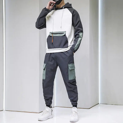 Men’s Spring Hoodie Two-Piece Sportswear Set – Casual Athletic Tracksuit