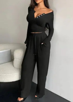 Long-Sleeved Button-Up & Trousers Two-Piece Suit – Elegant Formal & Semi-Formal Set