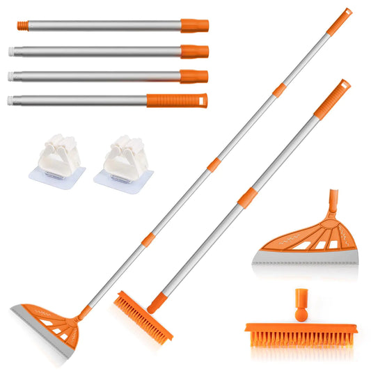 Magic Air Broom – Multifunctional Silicone Broom & Pet Hair Remover with Adjustable Handle (Orange)