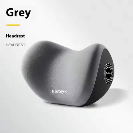 Grey ergonomic headrest pillow with Chebote logo, designed for comfort and support.