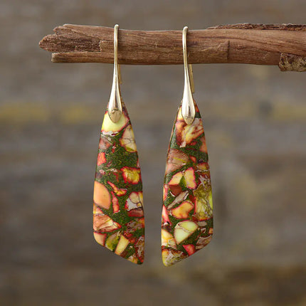 Bohemian Geometric Pendant Earrings – Natural Emperor Stone Dangle Jewelry for Women